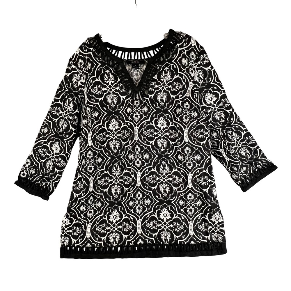 Style & Co Linen Tunic V Neck 3/4 Sleeve Top Tunic Shirt 14 Lagenlook Beach Boho